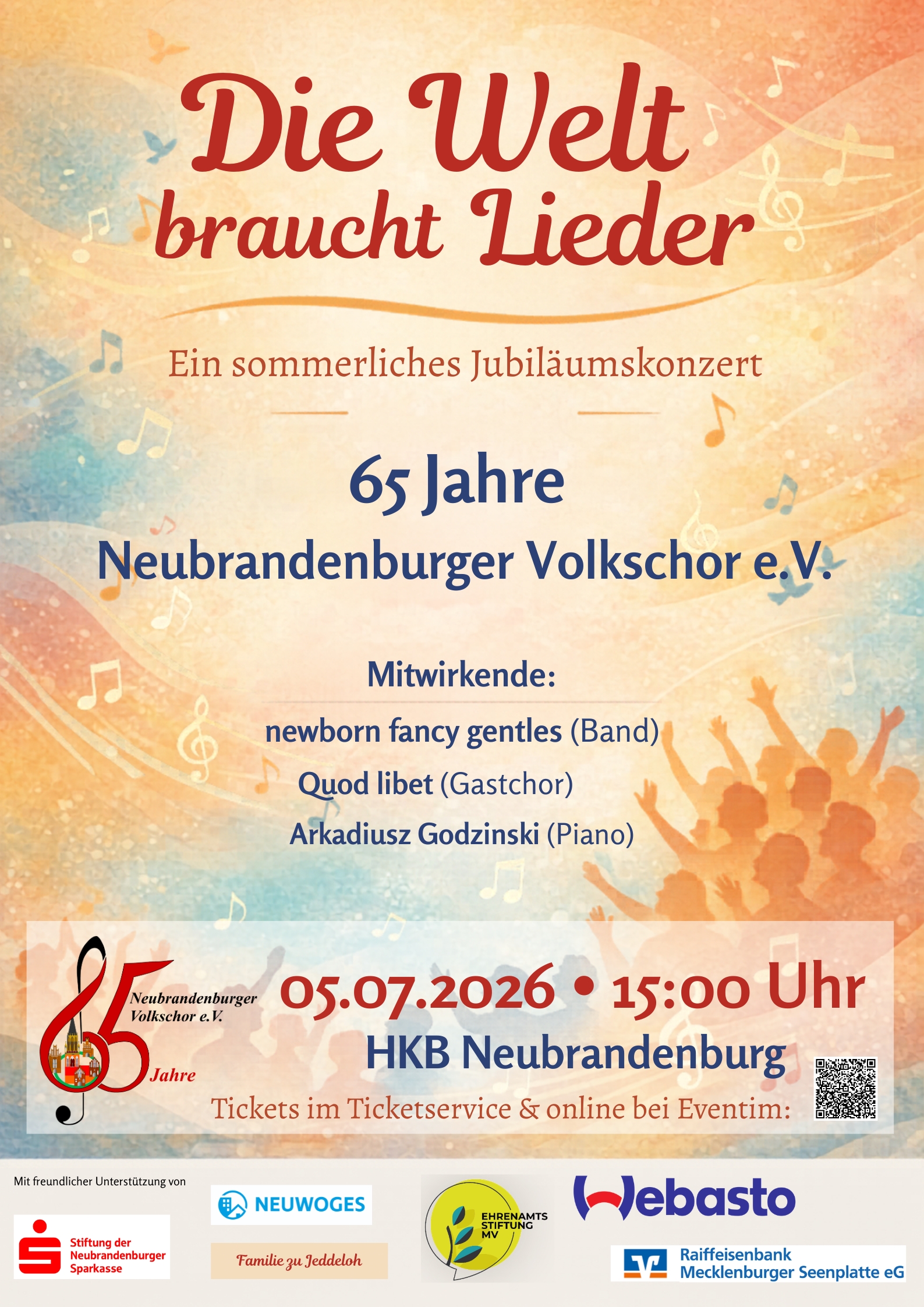 Plakat zum Sommerkonzert 2026 des Neubrandenburger Volkschores